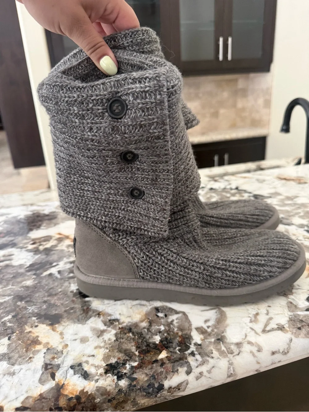 UGG Gray Knit Button Booties